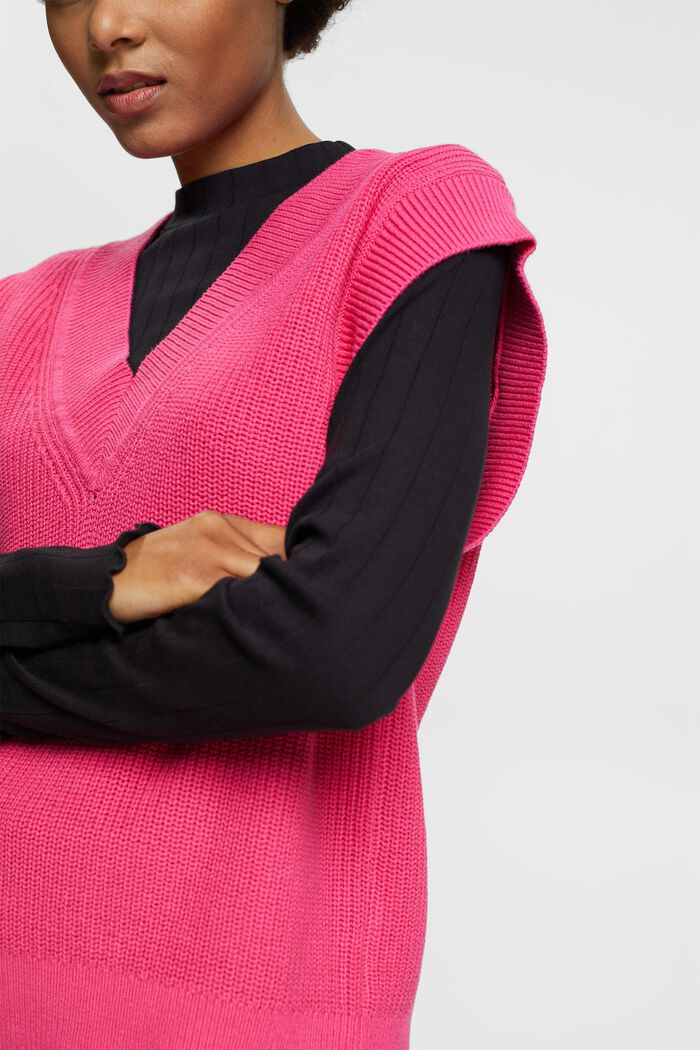 Sweter bez rękawów z dekoltem w serek, PINK FUCHSIA, detail image number 2