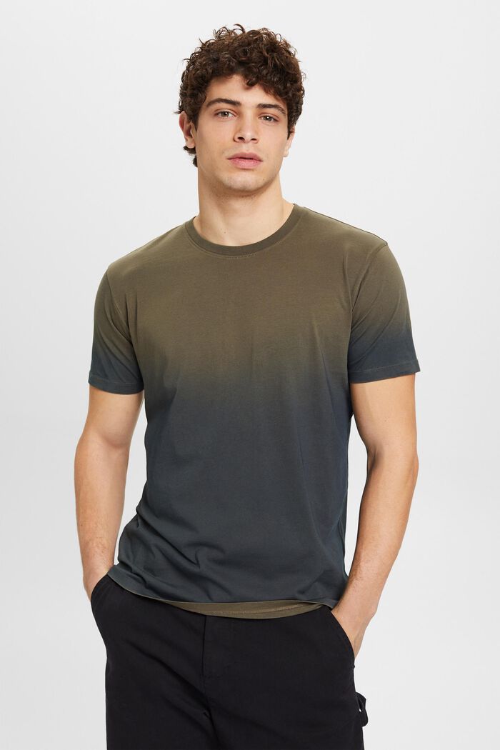 Dwukolorowy t-shirt w cieniowanym stylu, KHAKI GREEN, detail image number 0