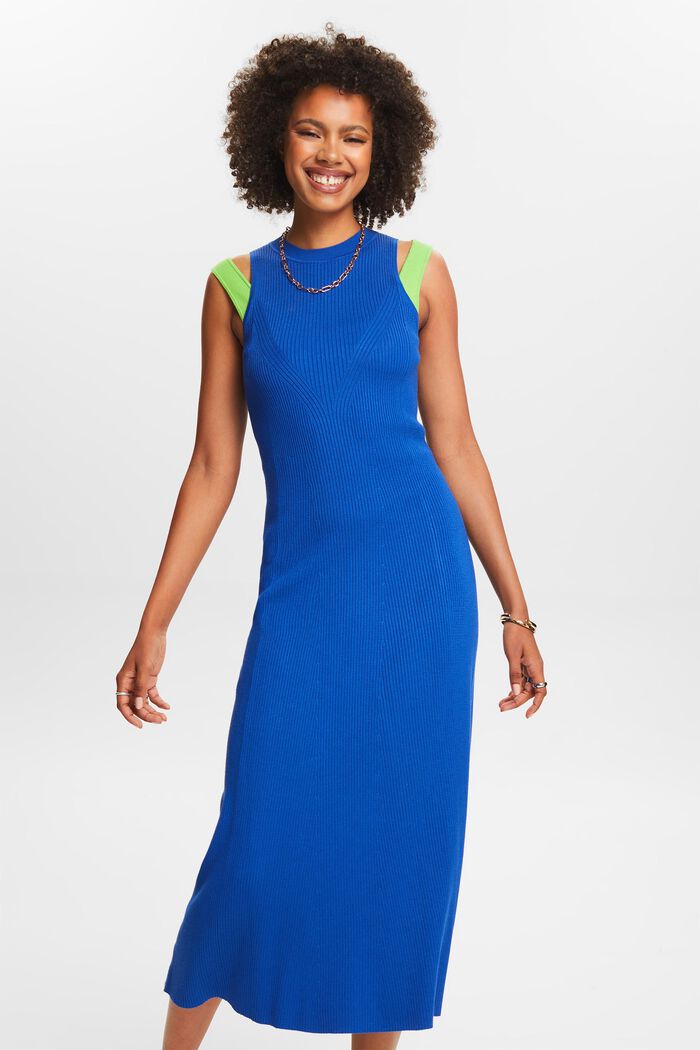 Prążkowana sukienka midi bez rękawów, BRIGHT BLUE, detail image number 0