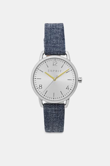 Zegarek ze stali szlachetnej z dżinsowym paskiem, BLUE, overview