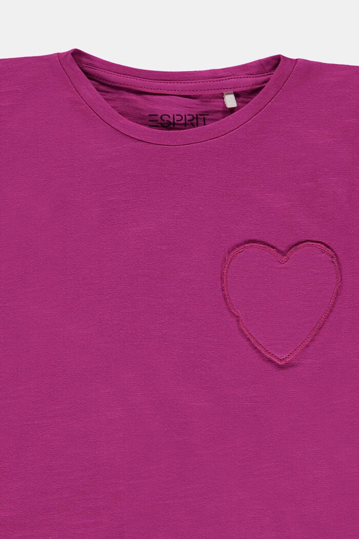 Bawełniana bluzka z długim rękawem i naszywką w kształcie serca, DARK PINK, detail image number 2