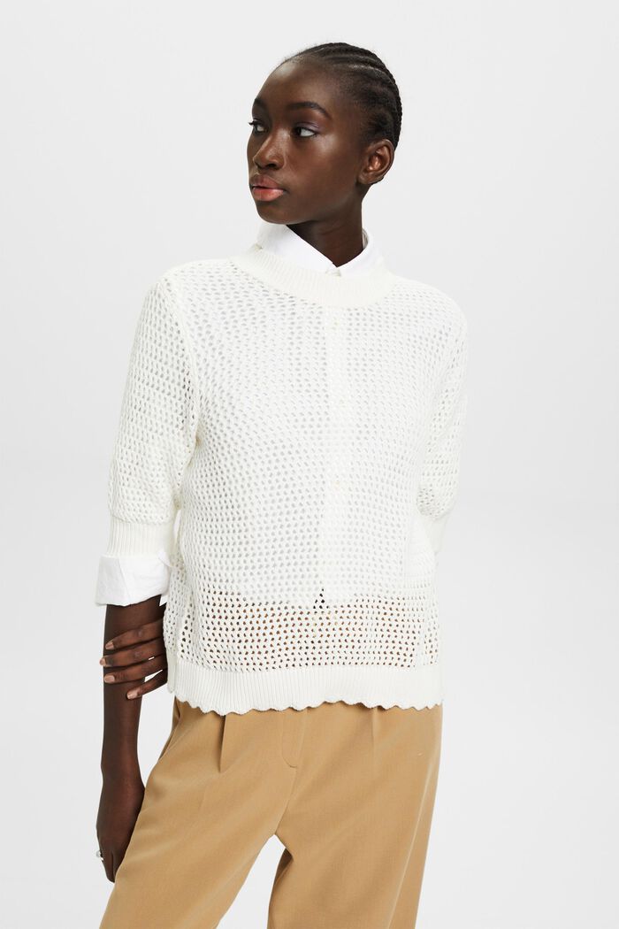 Sweter z siateczki z ekologicznej bawełny, OFF WHITE, detail image number 0