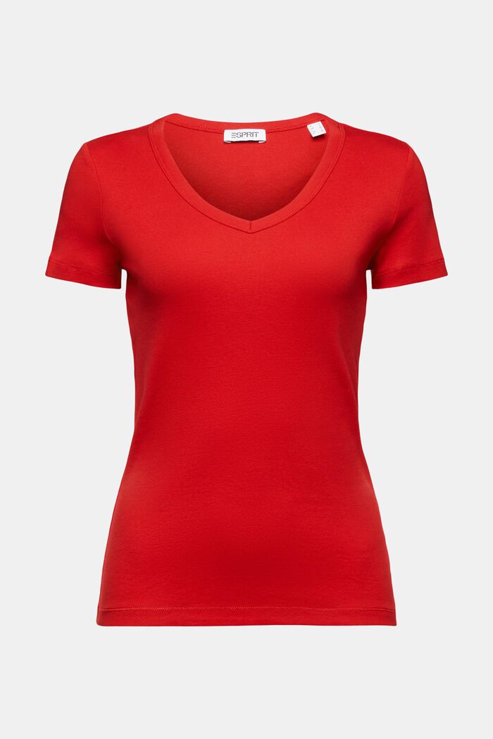 Bawełniany T-shirt z dekoltem w serek, DARK RED, detail image number 5