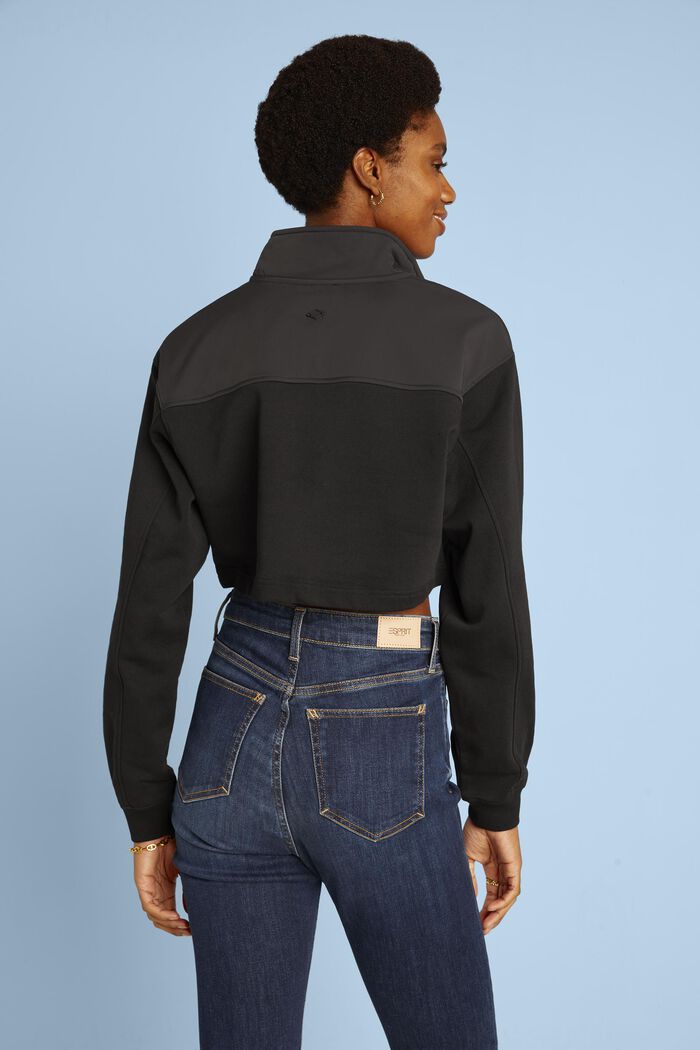 Krótka bluza z froty z bawełny organicznej, BLACK, detail image number 3