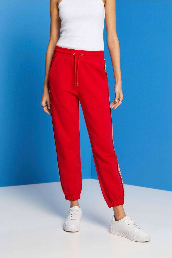 Bawełniane spodnie dresowe w paski, RED, detail image number 0