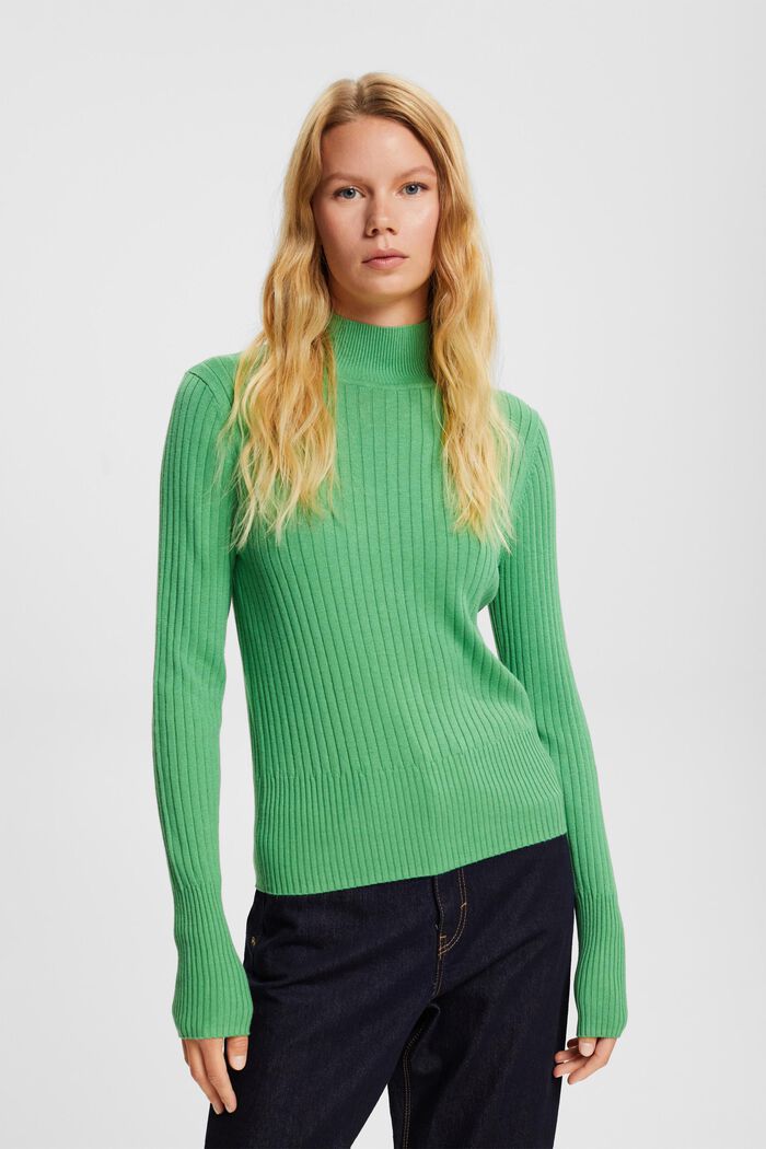 Sweter z prążkowanej dzianiny, GREEN, detail image number 0