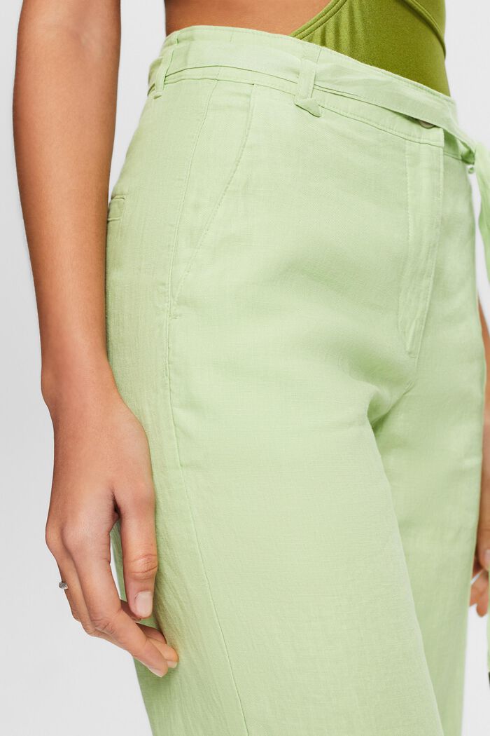 Lniane spodnie z szerokimi nogawkami i paskiem, LIGHT GREEN, detail image number 4