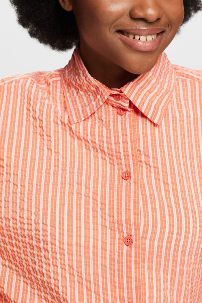 Marszczona bluzka koszulowa w paski, BRIGHT ORANGE, detail image number 3