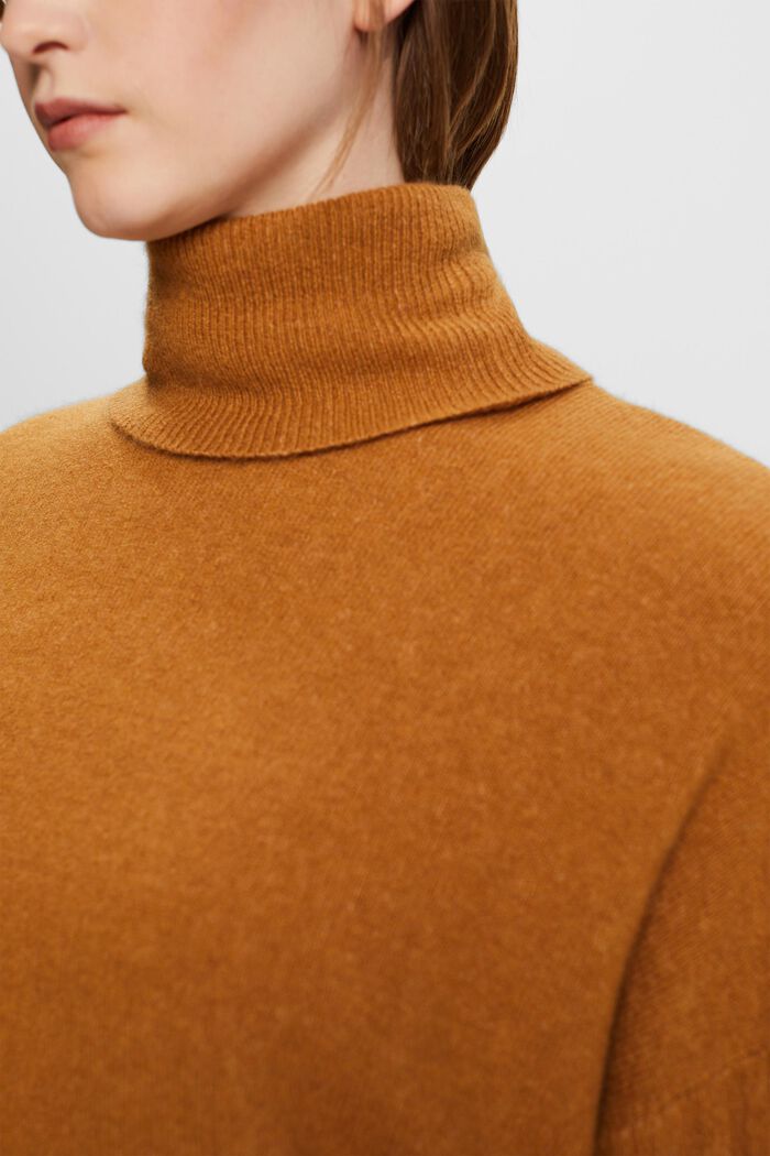 Sweter z półgolfem z wełną, CARAMEL, detail image number 2