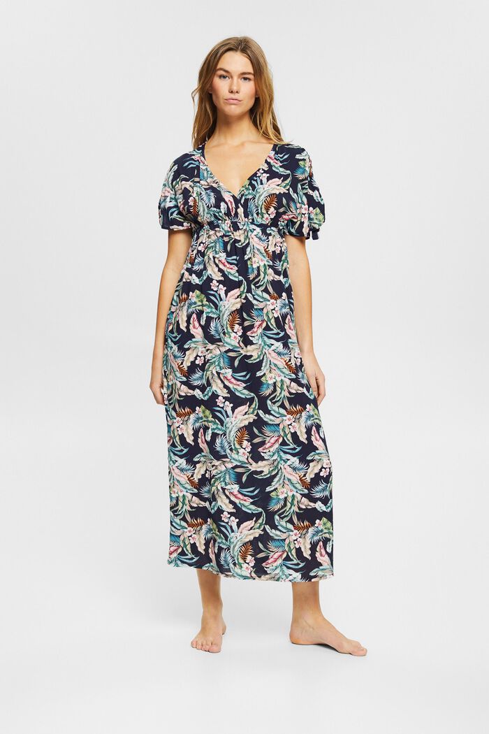 Sukienka z tropikalnym nadrukiem, LENZING™ ECOVERO™, NAVY, detail image number 0