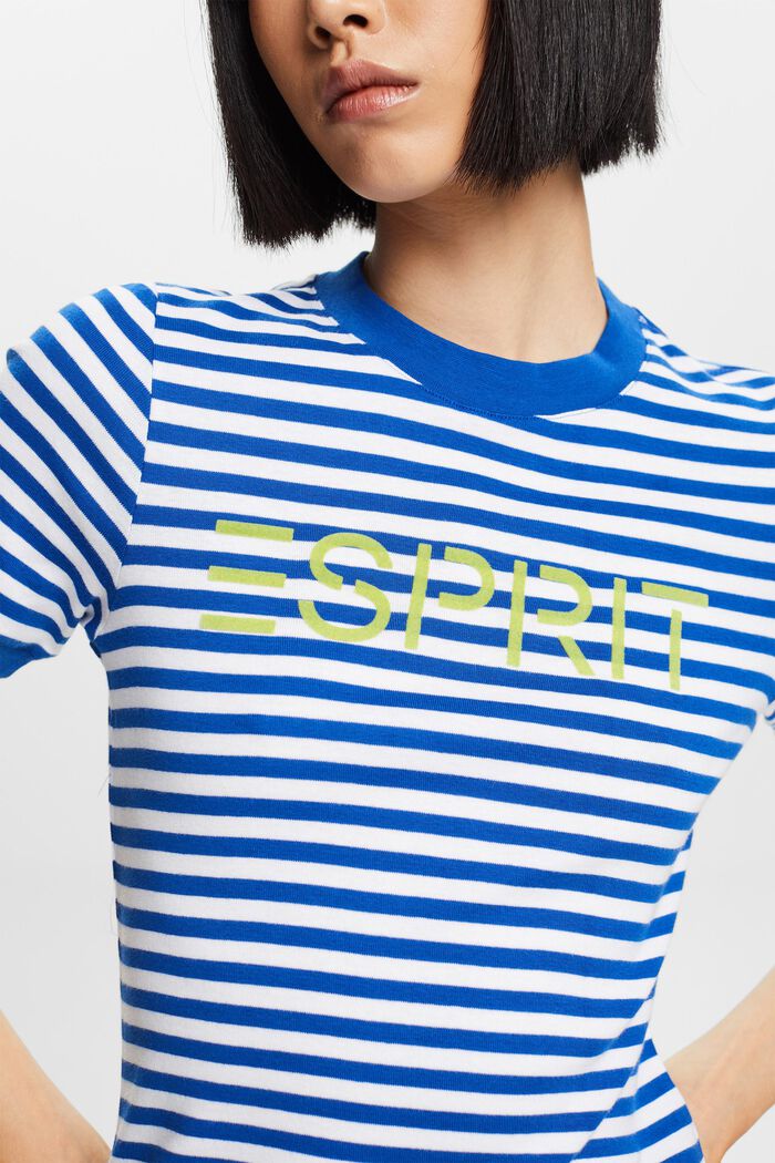 T-shirt bawełniany w paski z nadrukowanym logo, BRIGHT BLUE, detail image number 2