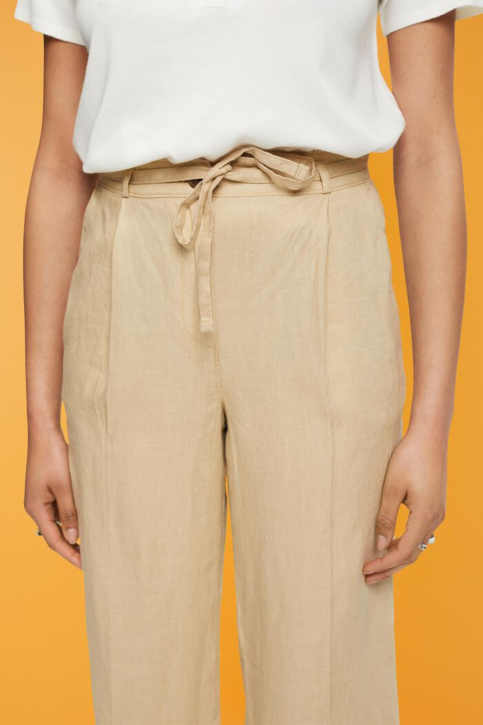 Spodnie z lnu z szerokimi nogawkami, SAND, detail image number 2