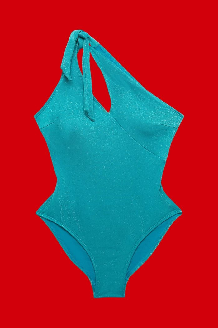 Strój kąpielowy na jedno ramię z błyszczącym efektem, TEAL BLUE, detail image number 3