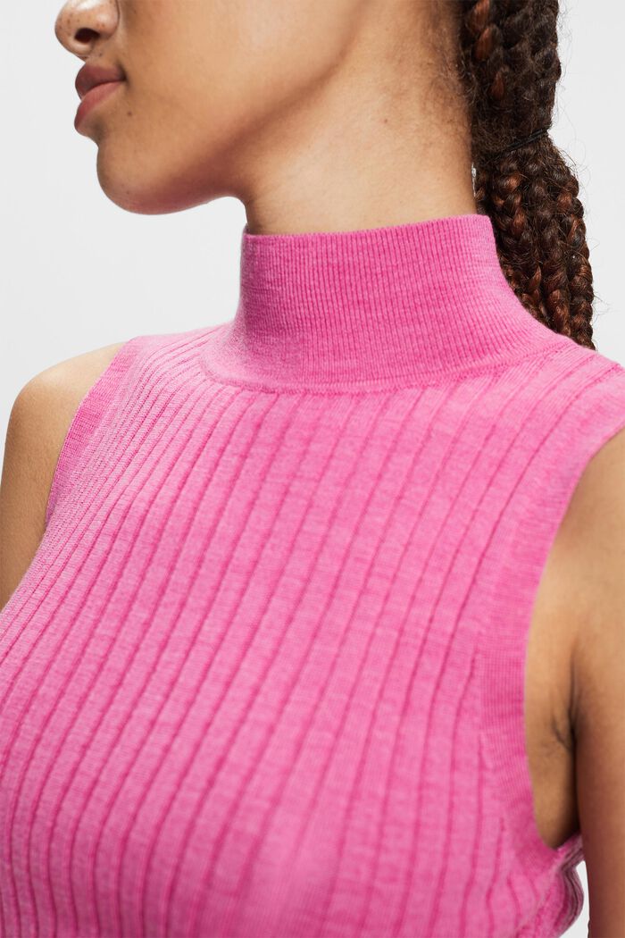 Sweter bez rękawów z delikatnej wełny merynosów, PINK FUCHSIA, detail image number 1