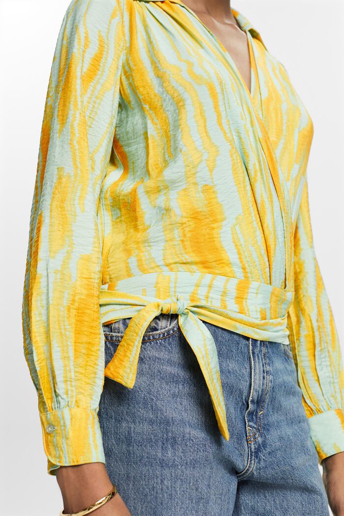 Kopertowa bluzka z nadrukiem i marszczeniami, CITRUS GREEN, detail image number 3