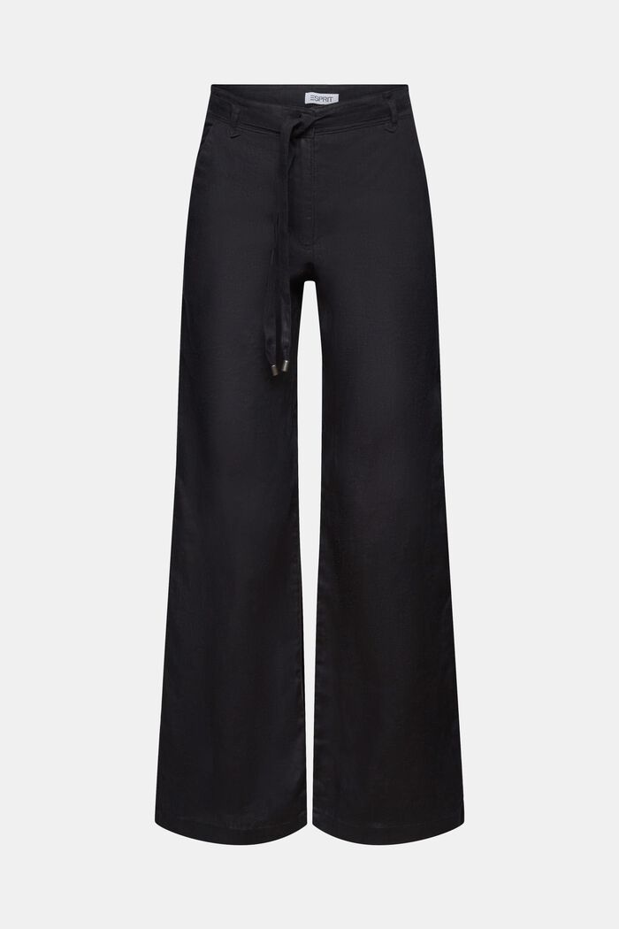 Lniane spodnie z szerokimi nogawkami i paskiem, BLACK, detail image number 7