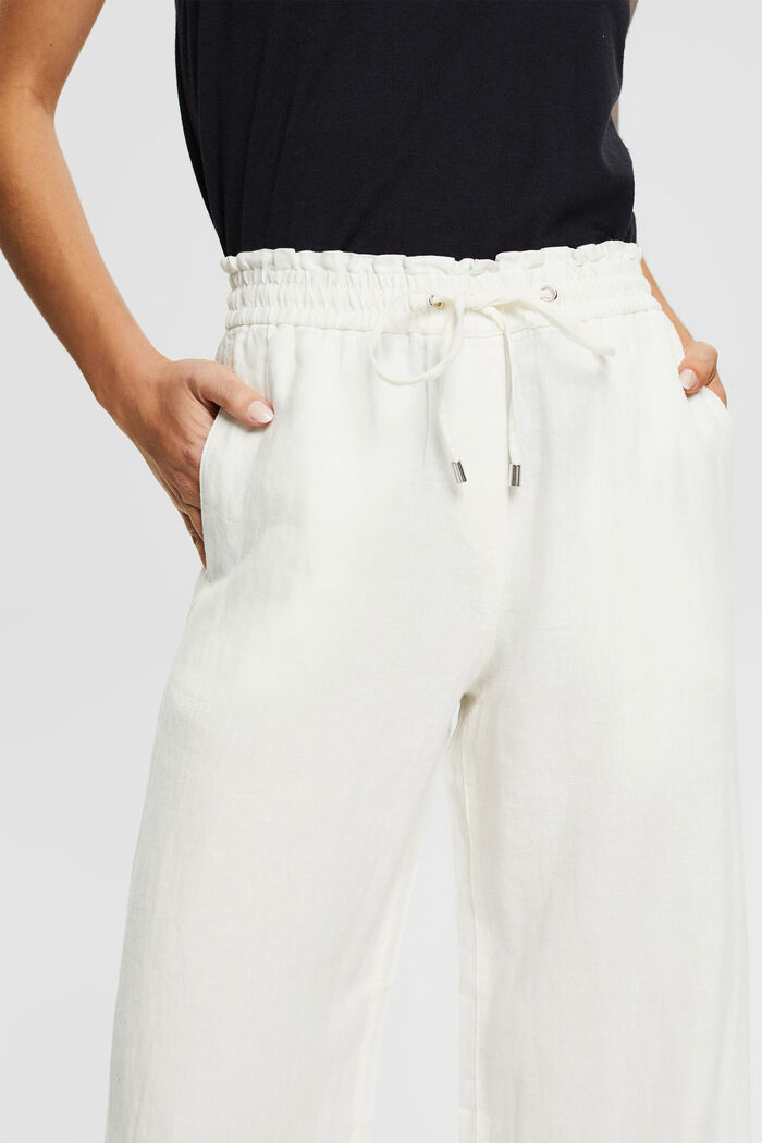 Lniane spodnie z szerokimi nogawkami, OFF WHITE, detail image number 2