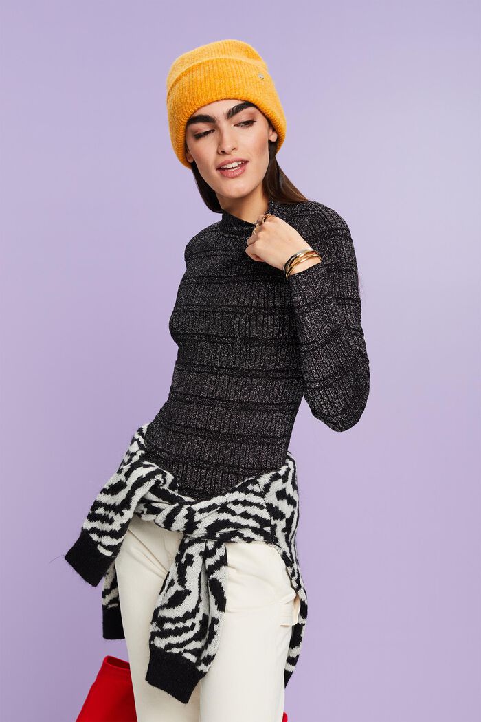 Połyskujący sweter z półgolfem, LENZING™ ECOVERO™, BLACK, detail image number 0