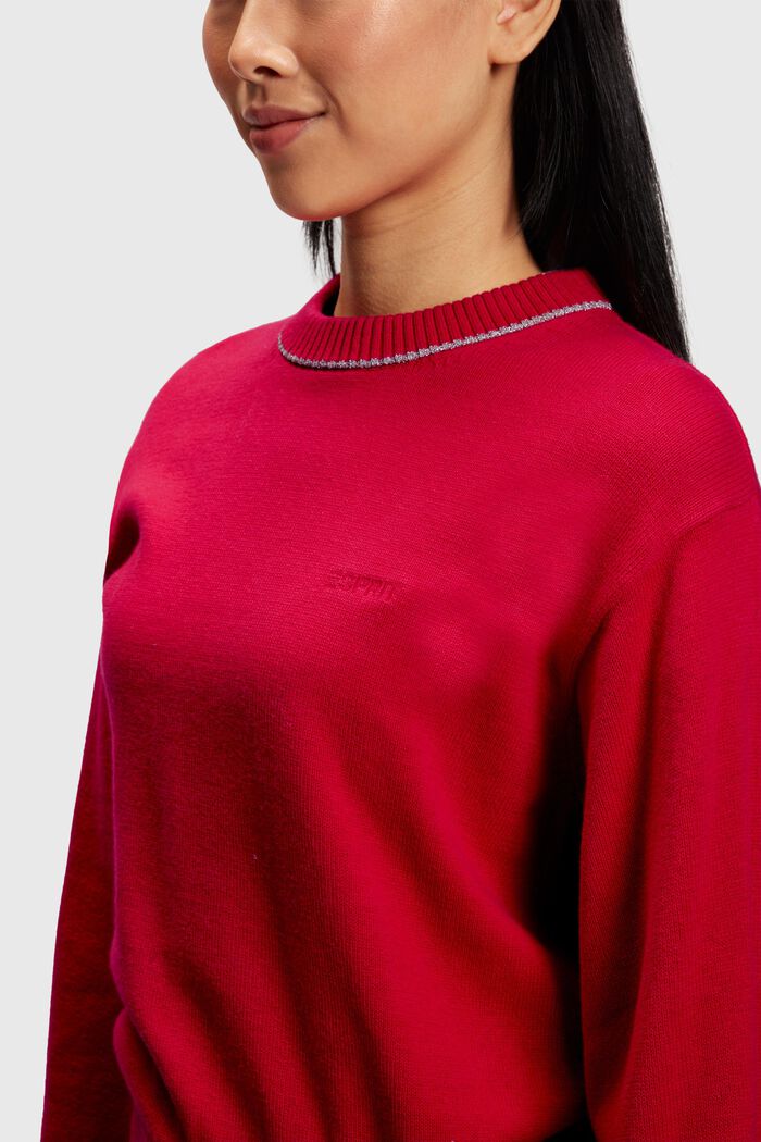 Sweter z bufiastymi rękawami z kaszmirem, RED, detail image number 2