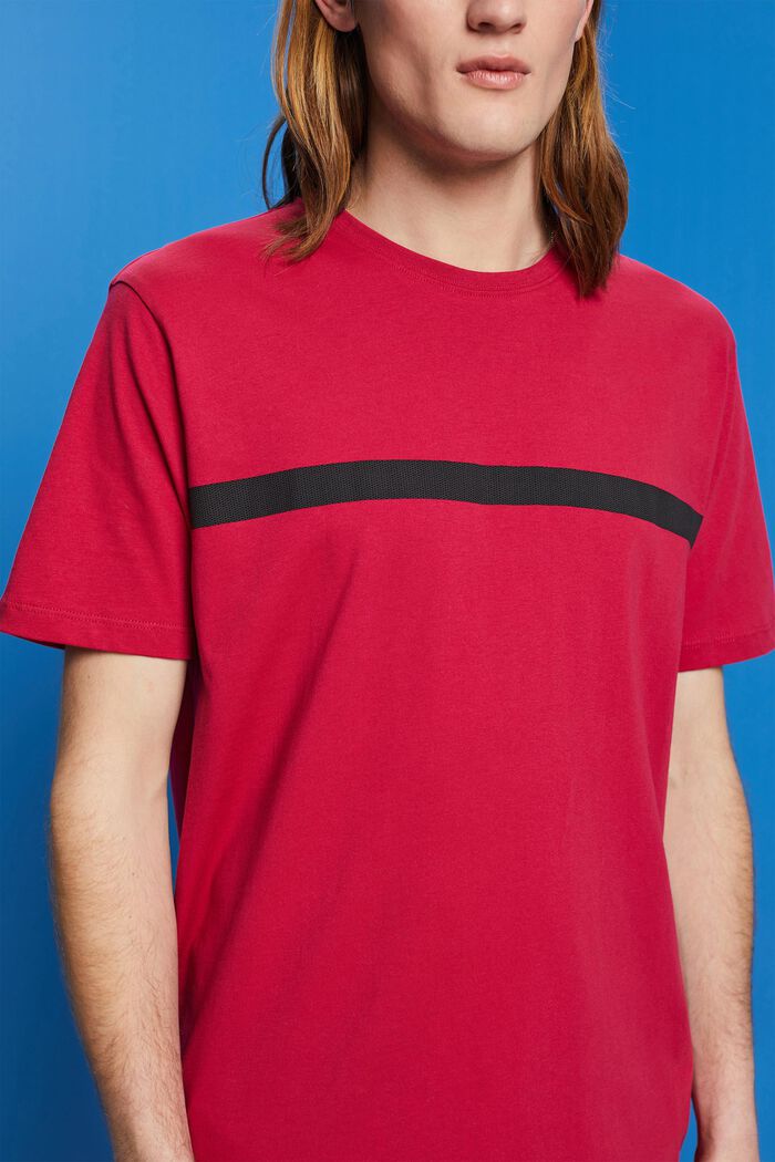 Bawełniany T-shirt z kontrastowym paskiem, DARK PINK, detail image number 2