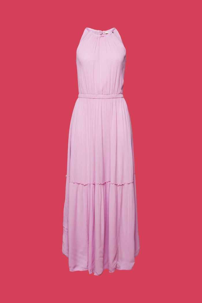 Sukienka maxi z wiązaniem na szyi z marszczonej żorżety, VIOLET, detail image number 5