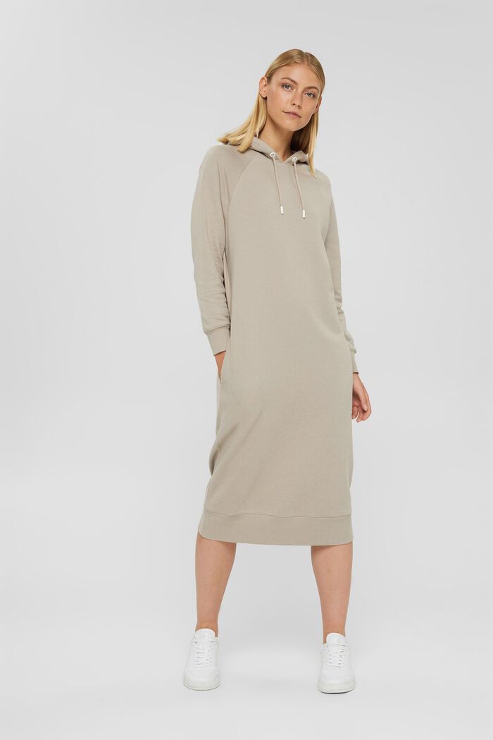 Sukienka dresowa z kapturem ze 100% bawełny, LIGHT TAUPE, detail image number 0