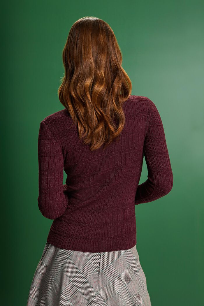 Połyskujący sweter z półgolfem, LENZING™ ECOVERO™, BORDEAUX RED, detail image number 2