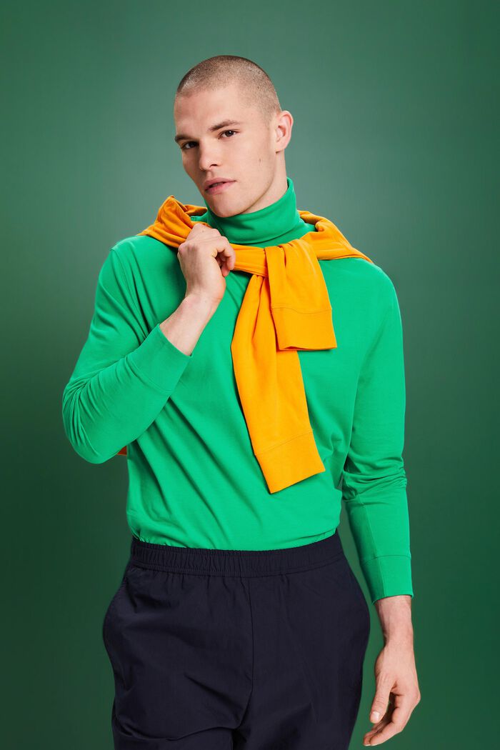 Bluzka z długim rękawem z półgolfem z bawełny, GREEN, detail image number 1