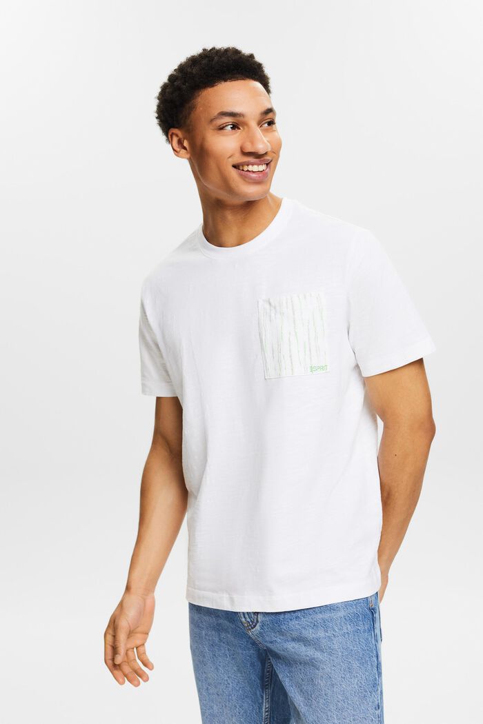 Bawełniany T-shirt z kieszonką z logo, WHITE, detail image number 0