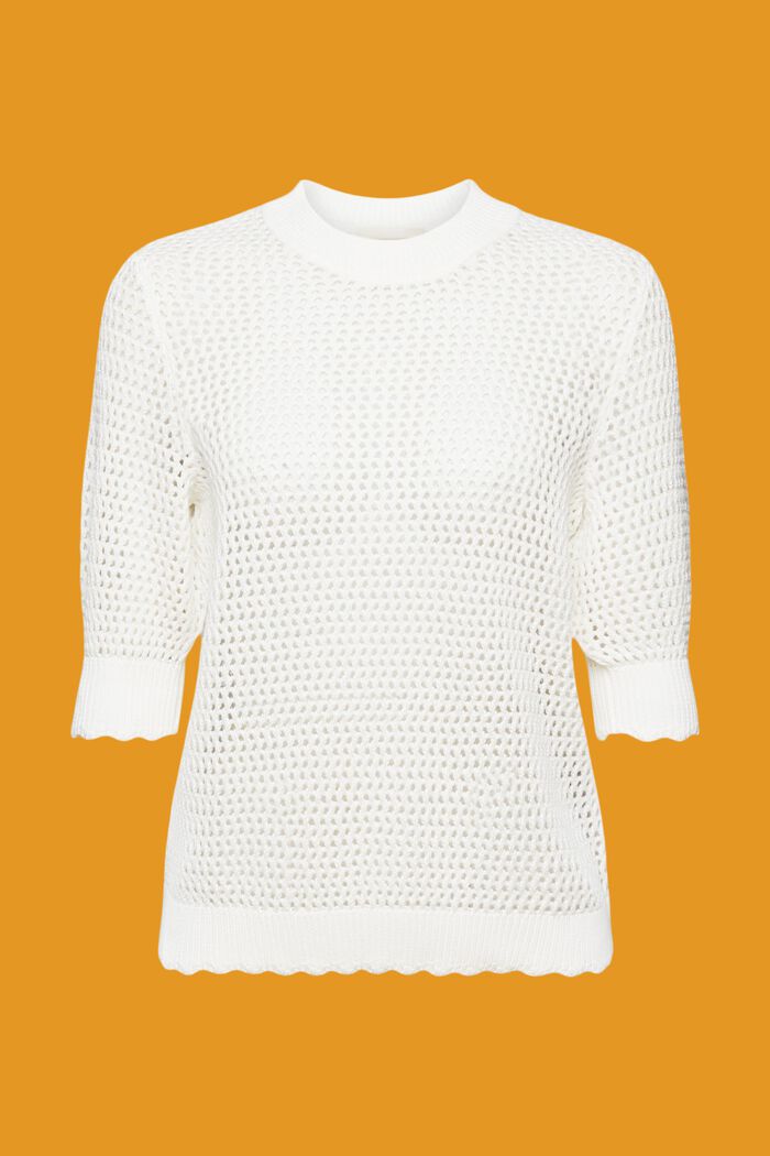 Sweter z siateczki z ekologicznej bawełny, OFF WHITE, detail image number 6