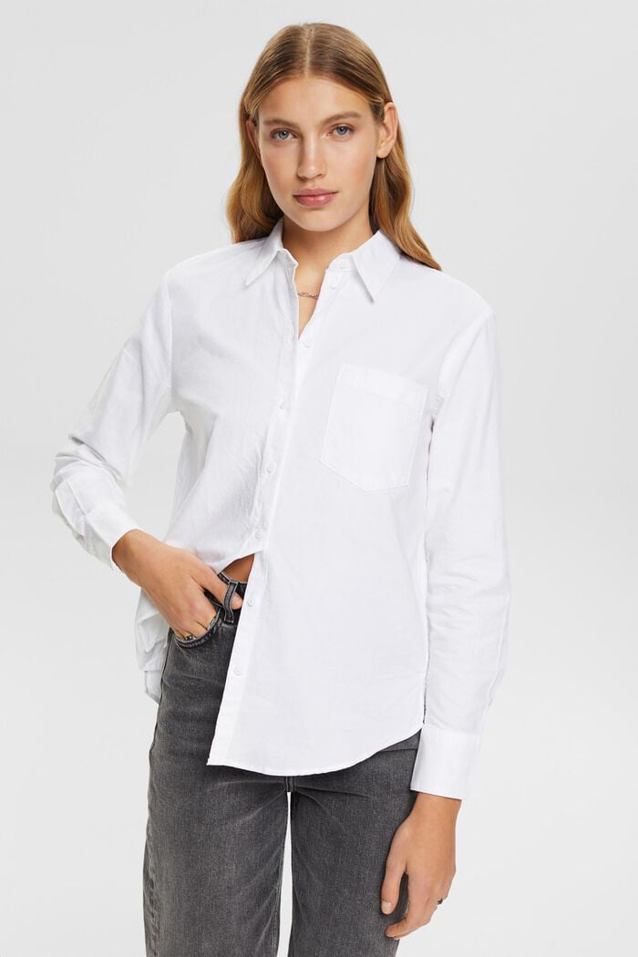 Bawełniana bluzka z kieszenią, WHITE, detail image number 0