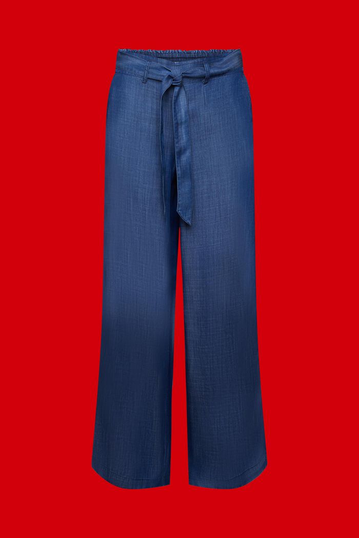 Spodnie z szerokimi nogawkami i paskiem w talii, BLUE DARK WASHED, detail image number 7