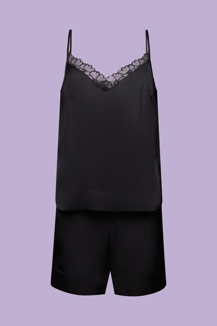 Krótka, satynowa piżama, LENZING™ ECOVERO™, BLACK, detail image number 7
