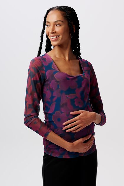 MATERNITY Ciążowa bluzka z długim rękawem z siateczki z nadrukiem