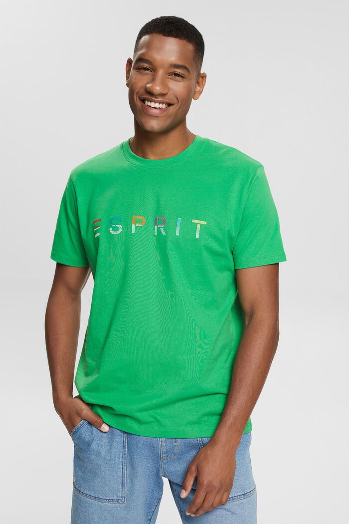 T-shirt z dżerseju z haftowanym logo, GREEN, overview