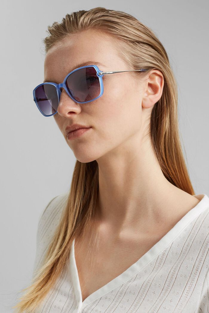 Prostokątne okulary przeciwsłoneczne z różnych materiałów, BLUE, detail image number 2