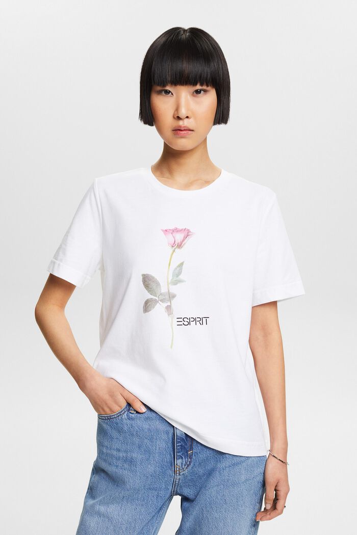 Bawełniany T-shirt z graficznym nadrukiem, WHITE, detail image number 0