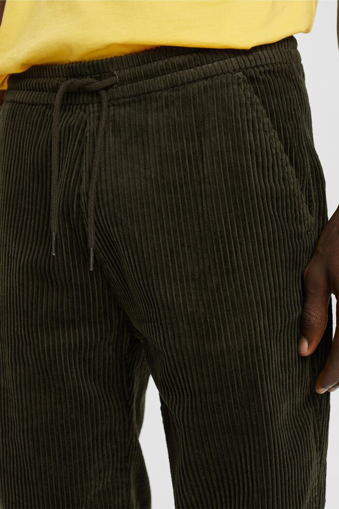 Sztruksowe spodnie w stylu joggersów, DARK KHAKI, detail image number 0