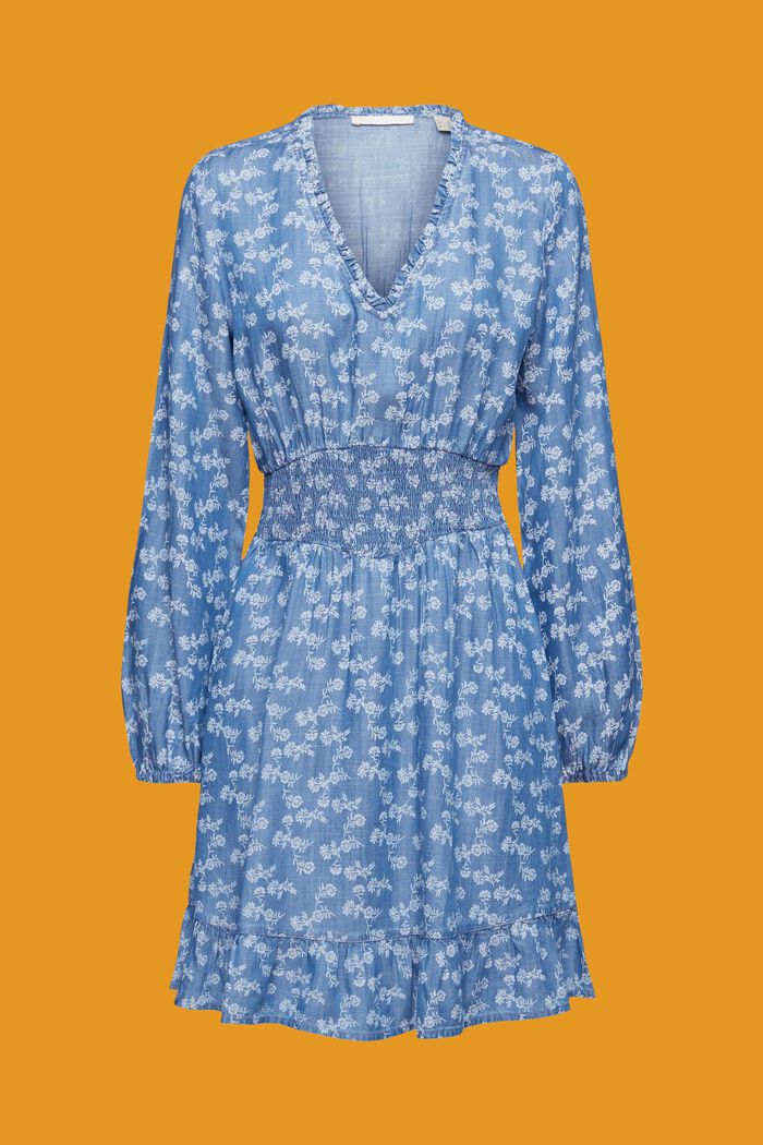 Dżinsowa sukienka mini z kwiecistym nadrukiem, BLUE MEDIUM WASHED, detail image number 5