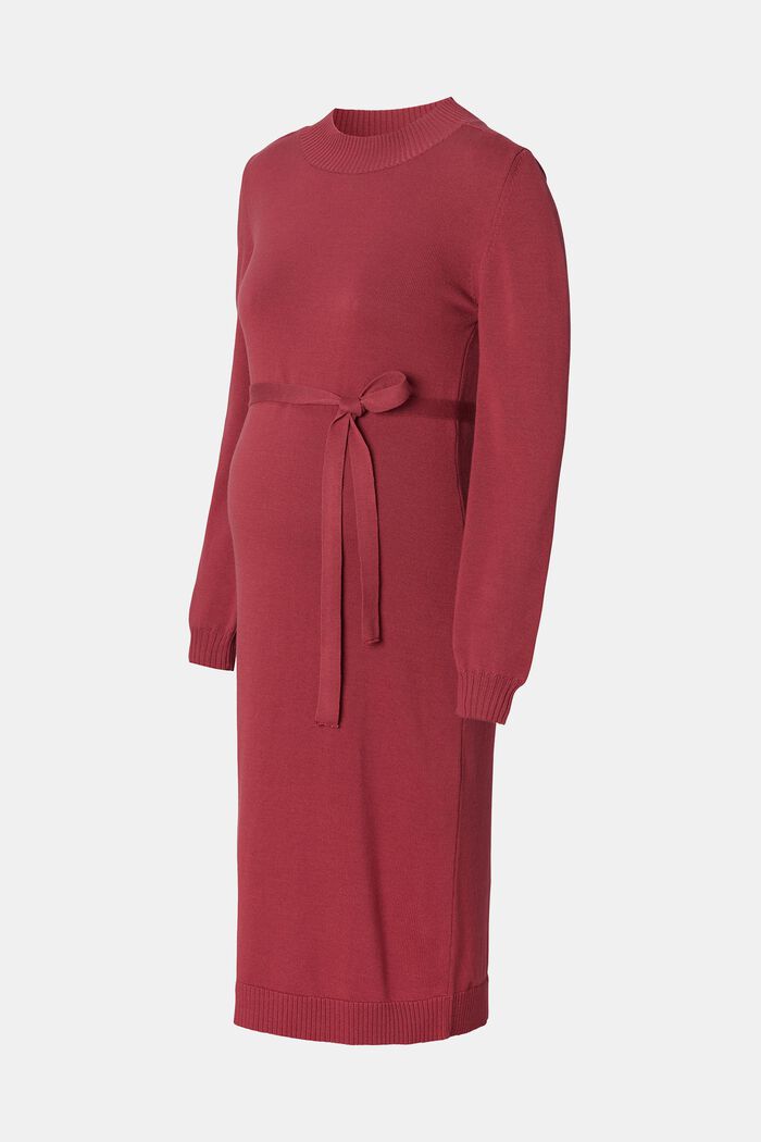 Dzianinowa sukienka midi z odpinanym paskiem, DARK RED, overview