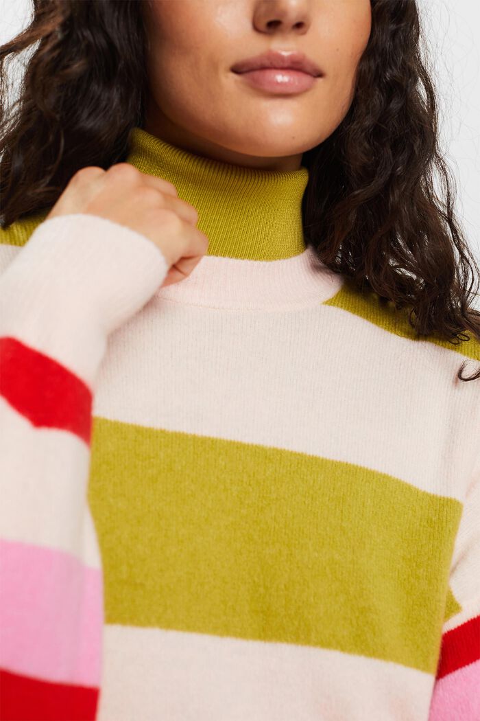 Sweter w paski z mieszanki wełnianej, LIGHT PINK, detail image number 5