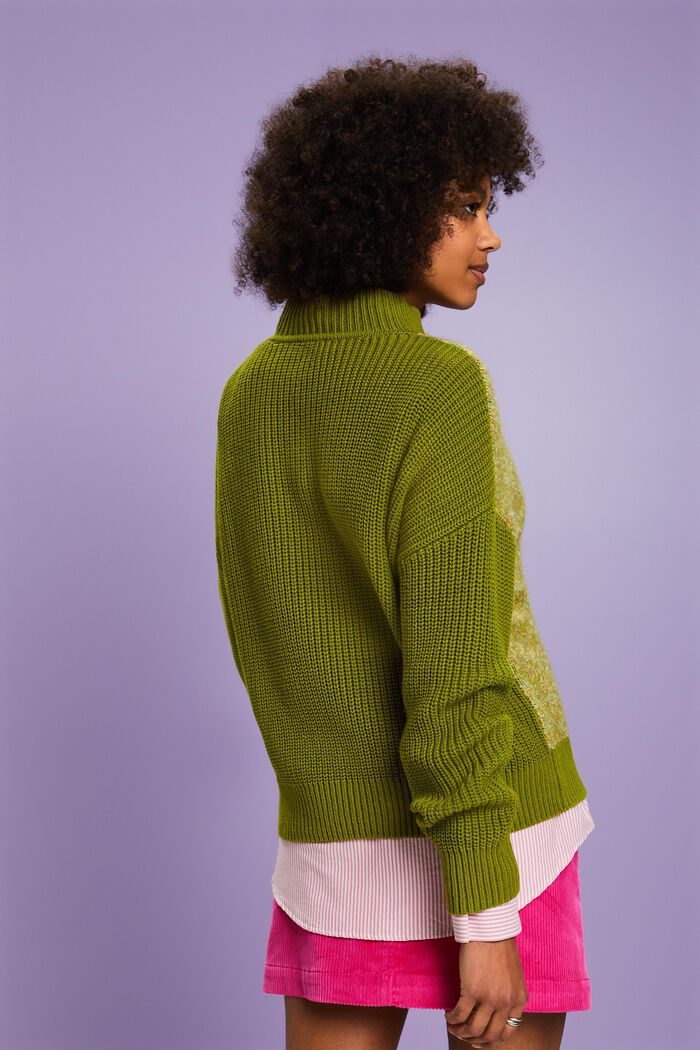 Melanżowy sweter z półgolfem, LEAF GREEN, detail image number 3
