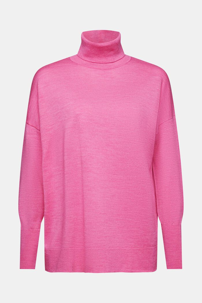 Oversizowy wełniany sweter z półgolfem, PINK FUCHSIA, detail image number 7