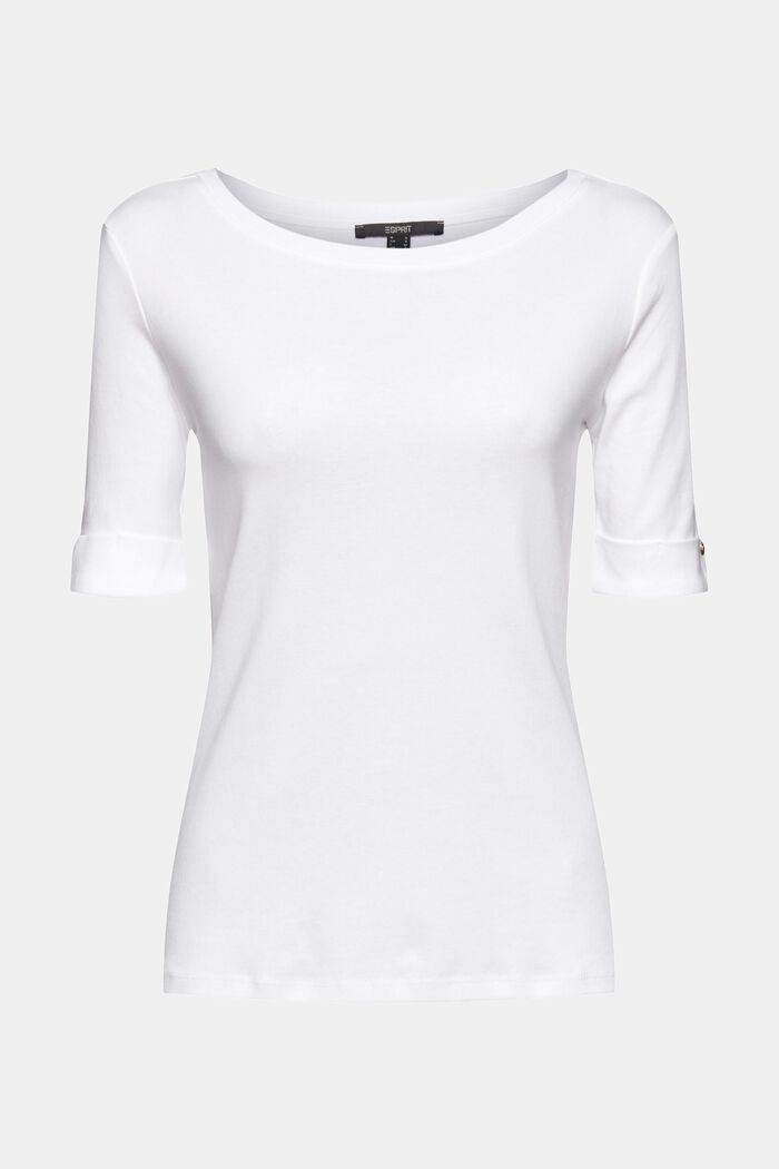 Bawełniany T-shirt z podwiniętymi rękawami, WHITE, detail image number 2