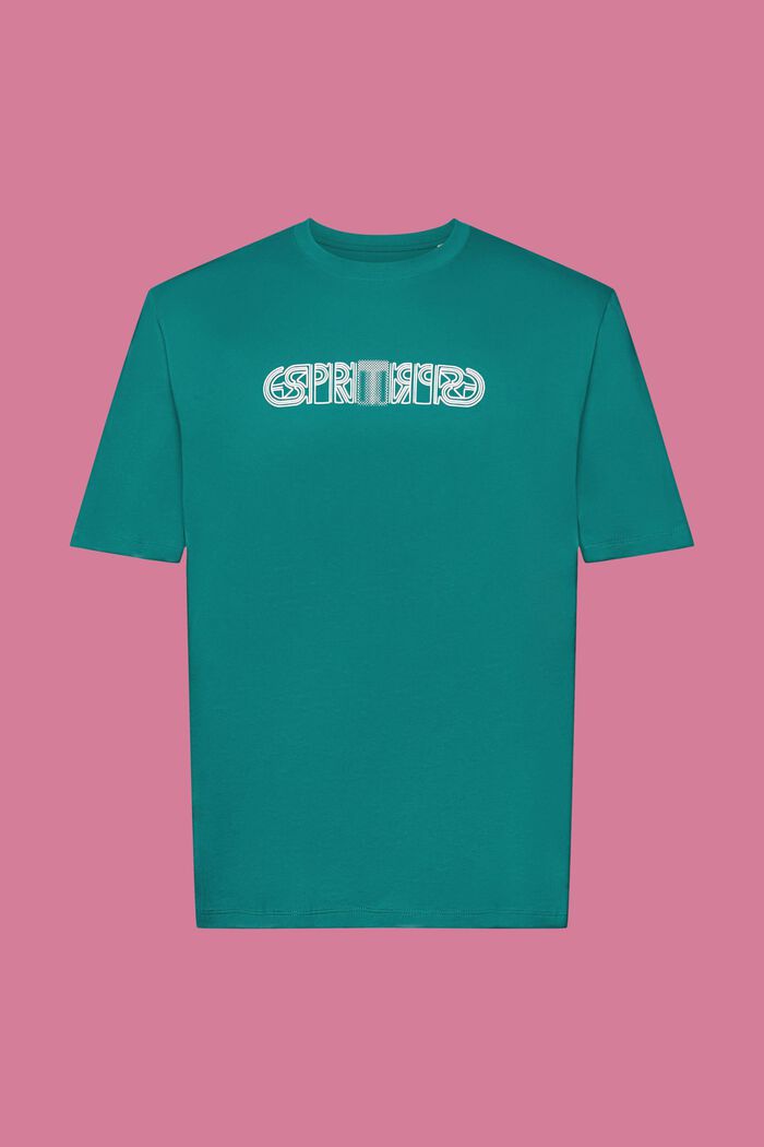 T-shirt z nadrukiem z logo, fason relaxed fit, EMERALD GREEN, detail image number 6