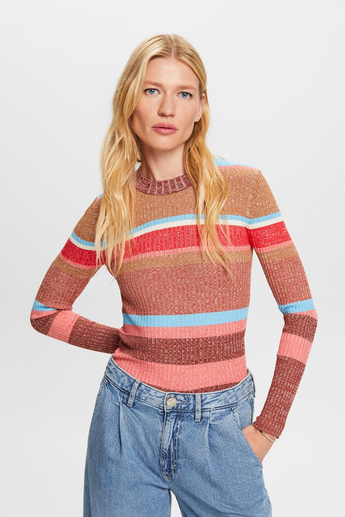 Sweter z prążkowanej dzianiny, LENZING™ ECOVERO™, RUST BROWN, detail image number 0