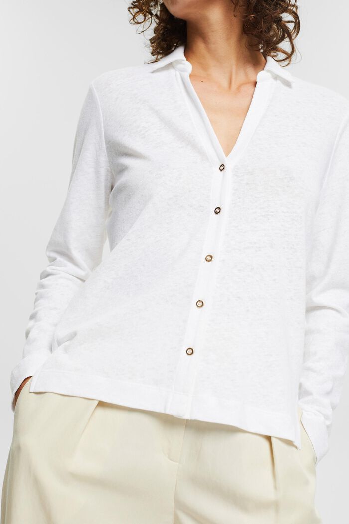 Z mieszanki lnianej: bluzka z długim rękawem z listwą guzikową, WHITE, detail image number 2