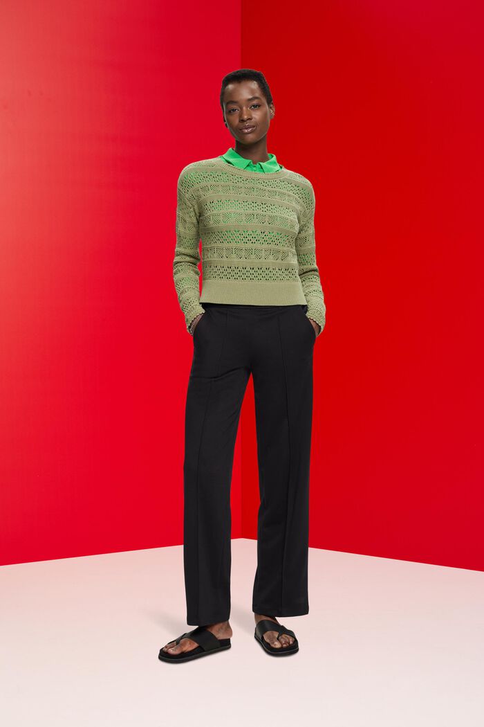 Sweter ze zrównoważonej bawełny z fakturą, LIGHT KHAKI, detail image number 4