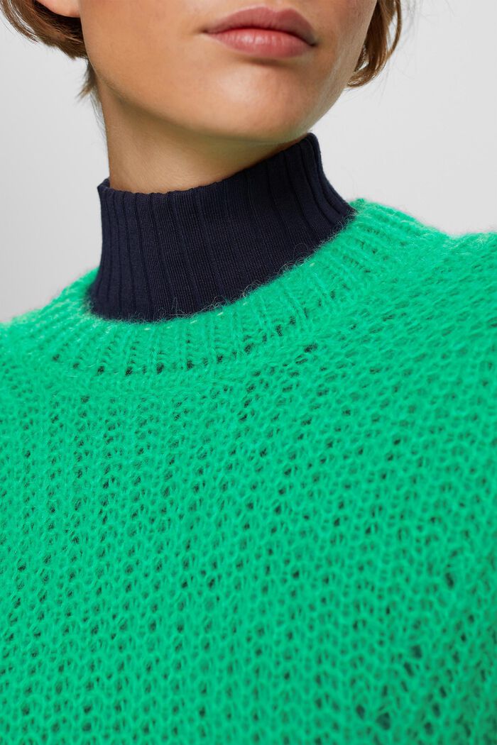 Sweter z dzianiny o grubym splocie, z wełną z alpaki, LIGHT GREEN, detail image number 0