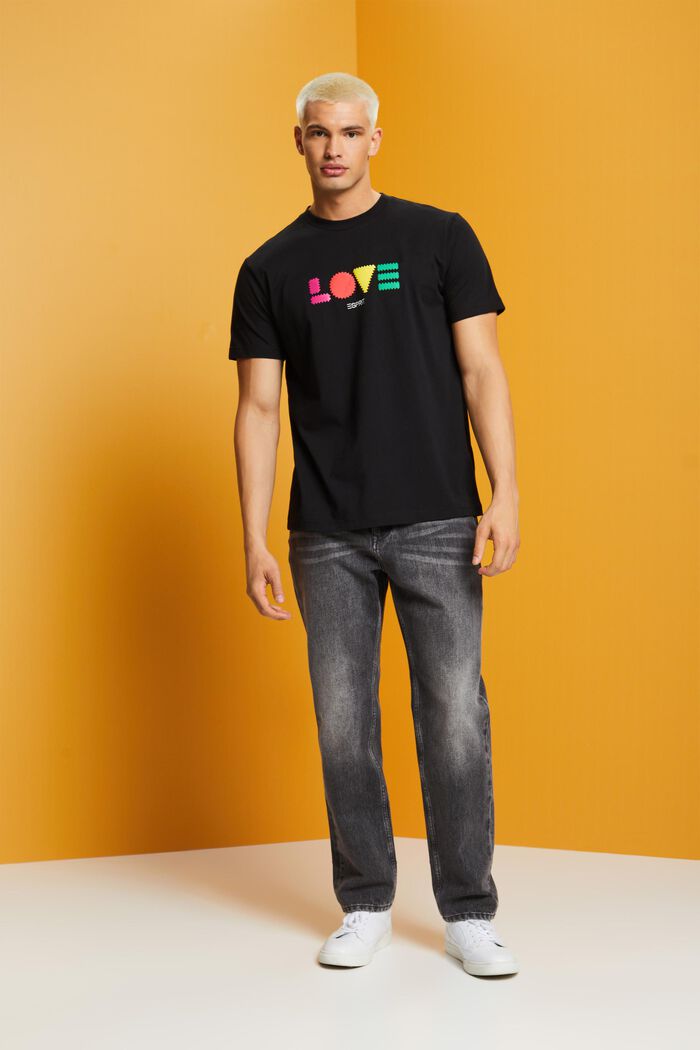 T-shirt z bawełny organicznej z geometrycznym nadrukiem, BLACK, detail image number 4